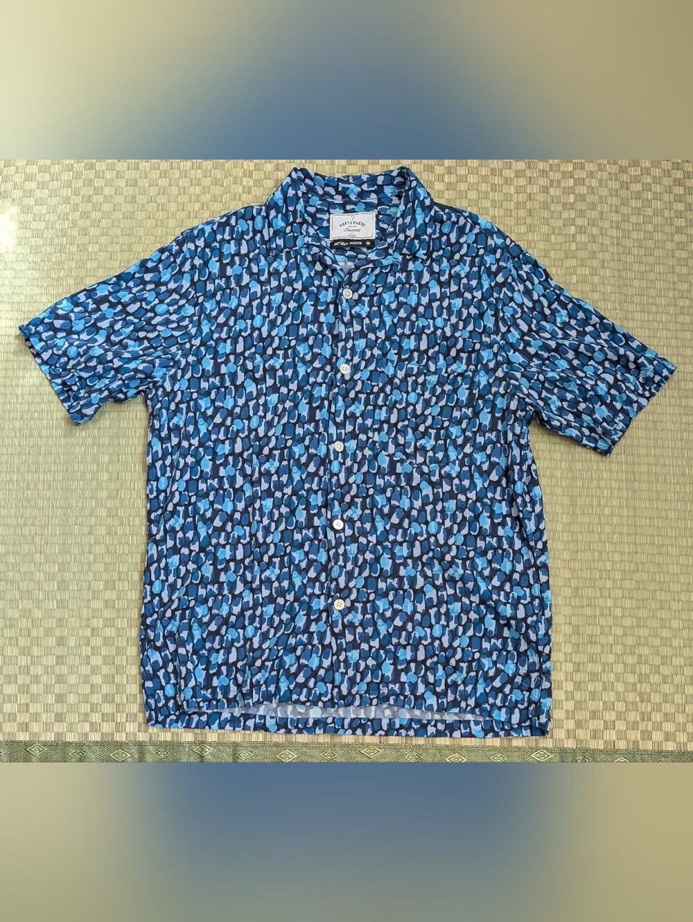 Portuguese Flannel Short Sleeve Pattern Shirt Men's Size Medium Made in Portugal